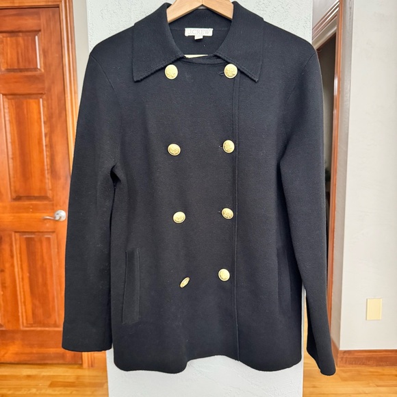 J. Crew Black Pea Sweater Coat with Gold Buttons - Picture 2 of 8